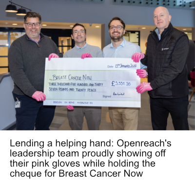 Openreach colleague wearing pink gloves